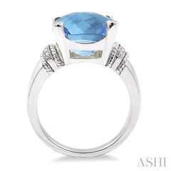 12X12 MM Cushion Shape Blue Topaz and 1/20 Ctw Round Cut Diamond Ring in Sterling Silver
