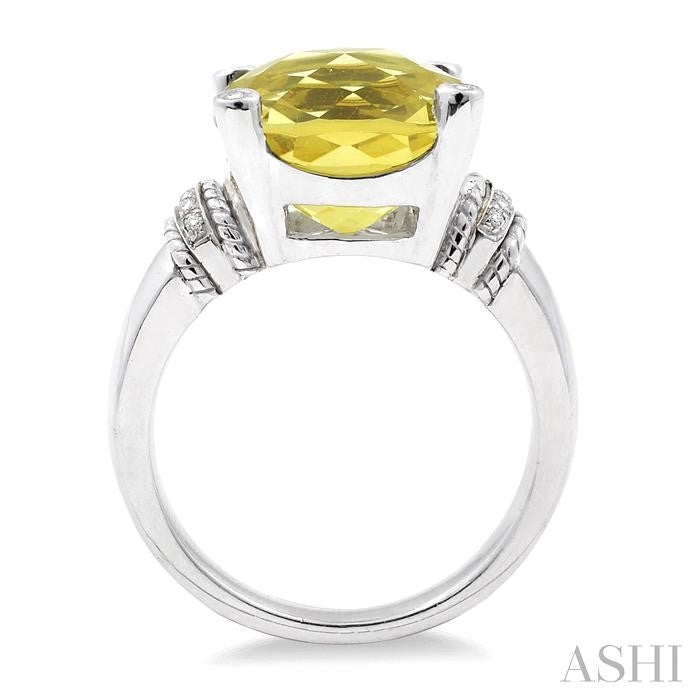 12X12 MM Cushion Shape Lemon Quartz and 1/20 Ctw Round Cut Diamond Ring in Sterling Silver