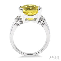 12X12 MM Cushion Shape Lemon Quartz and 1/20 Ctw Round Cut Diamond Ring in Sterling Silver