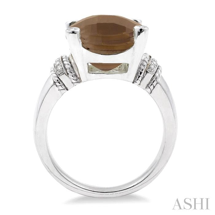 12X12 MM Cushion Shape Smoky Quartz and 1/20 Ctw Round Cut Diamond Ring in Sterling Silver