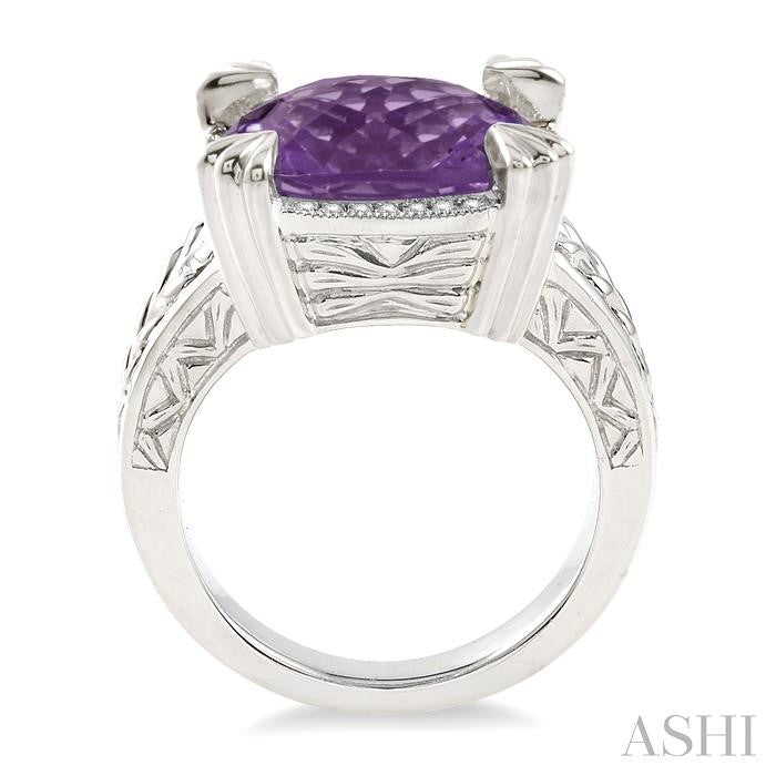 12X12 MM Cushion Shape Amethyst and 1/10 Ctw Round Cut Diamond Ring in Sterling Silver