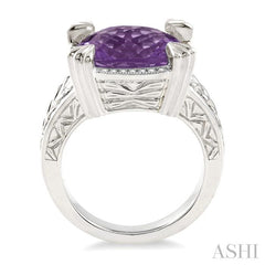 12X12 MM Cushion Shape Amethyst and 1/10 Ctw Round Cut Diamond Ring in Sterling Silver