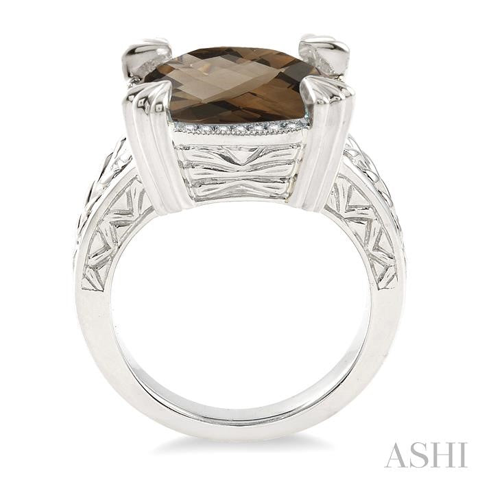 12X12 MM Cushion Shape Smoky Quartz and 1/10 Ctw Round Cut Diamond Ring in Sterling Silver