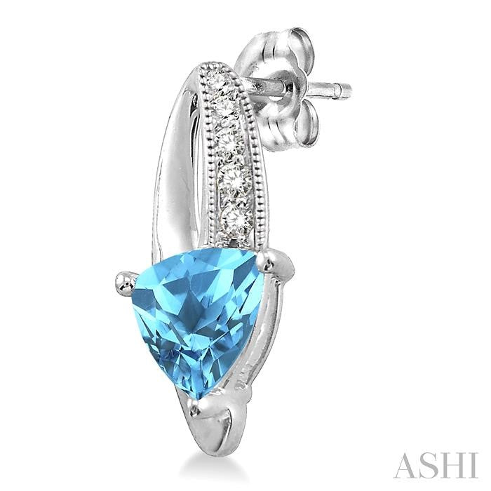 7x7 MM Trillion Cut Blue Topaz and 1/20 Ctw Round Cut Diamond Earrings in Sterling Silver