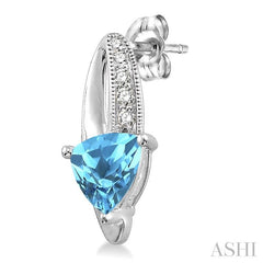 7x7 MM Trillion Cut Blue Topaz and 1/20 Ctw Round Cut Diamond Earrings in Sterling Silver