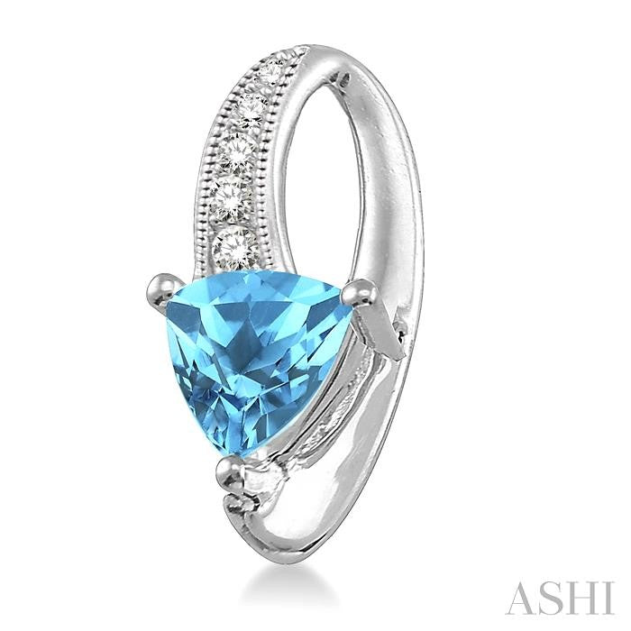 7x7 MM Trillion Cut Blue Topaz and 1/20 Ctw Single Cut Diamond Earrings in Sterling Silver