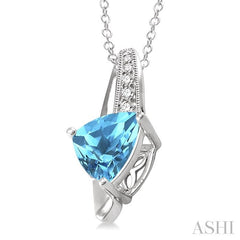 8X8 MM Trillion Cut Blue Topaz and 1/20 Ctw Round Cut Diamond Pendant in Sterling Silver with Chain