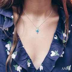 8X8 MM Trillion Cut Blue Topaz and 1/20 Ctw Round Cut Diamond Pendant in Sterling Silver with Chain