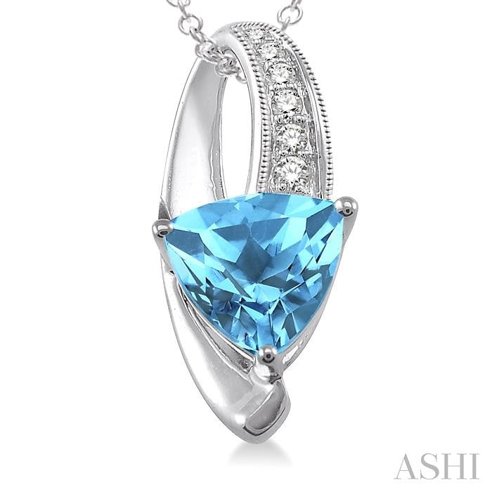 8X8 MM Trillion Cut Blue Topaz and 1/20 Ctw Round Cut Diamond Pendant in Sterling Silver with Chain