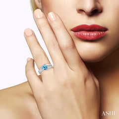 8X8 MM Trillion Cut Blue Topaz and 1/20 Ctw Round Cut Diamond Ring in Sterling Silver