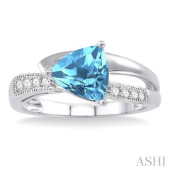 8X8 MM Trillion Cut Blue Topaz and 1/20 Ctw Round Cut Diamond Ring in Sterling Silver