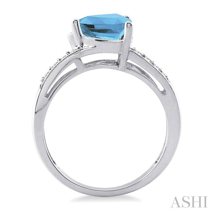 8X8 MM Trillion Cut Blue Topaz and 1/20 Ctw Round Cut Diamond Ring in Sterling Silver