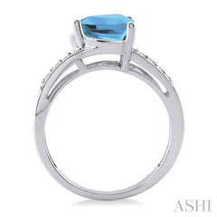8X8 MM Trillion Cut Blue Topaz and 1/20 Ctw Round Cut Diamond Ring in Sterling Silver