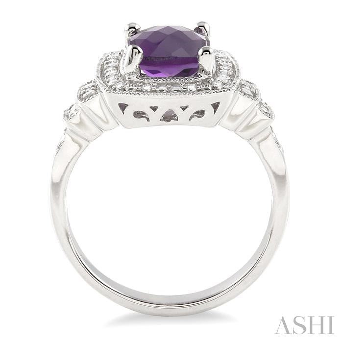 9x7 MM Cushion Shape Amethyst and 1/10 Ctw Round Cut Diamond Ring in Sterling Silver