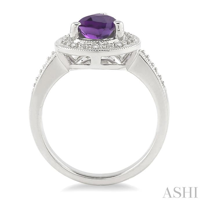 10x7 MM Pear Shape Amethyst and 1/20 Ctw Round Cut Diamond Ring in Sterling Silver