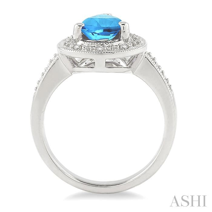 10x7 MM Pear Shape Blue Topaz and 1/20 Ctw Round Cut Diamond Ring in Sterling Silver