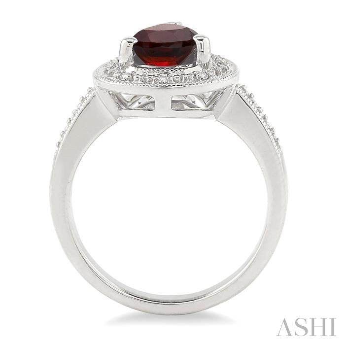 10X7 MM Pear Shape Garnet and 1/20 Ctw Round Cut Diamond Ring in Sterling Silver