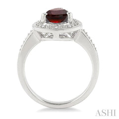 10X7 MM Pear Shape Garnet and 1/20 Ctw Round Cut Diamond Ring in Sterling Silver