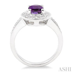 8x6 MM Oval Cut Amethyst and 1/20 Ctw Round Cut Diamond Ring in Sterling Silver