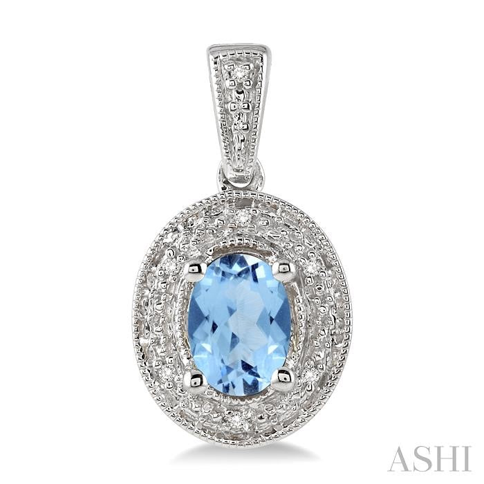 7x5 MM Oval Cut Blue Topaz and 1/20 Ctw Round Cut Diamond Earrings in Sterling Silver