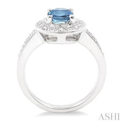 8x6 MM Oval Cut Blue Topaz and 1/20 Ctw Round Cut Diamond Ring in Sterling Silver