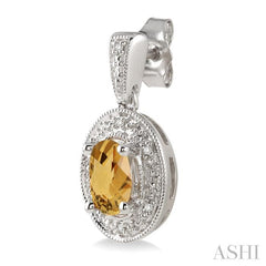 7x5 MM Oval Cut Citrine and 1/20 Ctw Round Cut Diamond Earrings in Sterling Silver