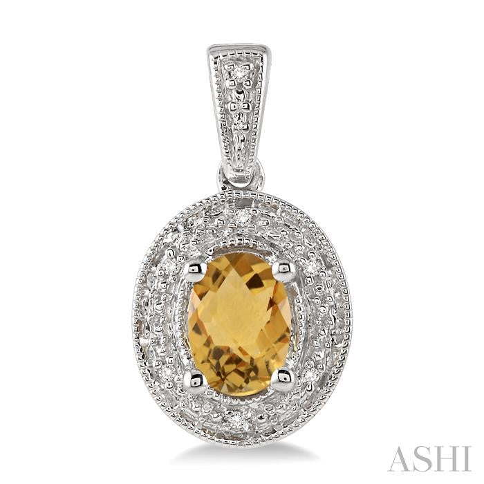 7x5 MM Oval Cut Citrine and 1/20 Ctw Round Cut Diamond Earrings in Sterling Silver