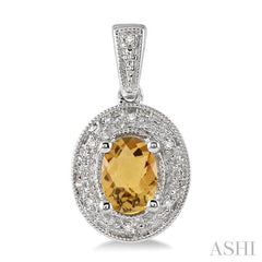 7x5 MM Oval Cut Citrine and 1/20 Ctw Round Cut Diamond Earrings in Sterling Silver