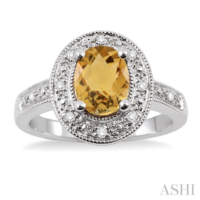 8x6 MM Oval Cut Citrine and 1/20 Ctw Round Cut Diamond Ring in Sterling Silver