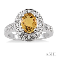 8x6 MM Oval Cut Citrine and 1/20 Ctw Round Cut Diamond Ring in Sterling Silver