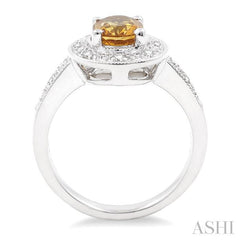 8x6 MM Oval Cut Citrine and 1/20 Ctw Round Cut Diamond Ring in Sterling Silver
