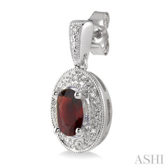7x5 MM Oval Cut Garnet and 1/20 Ctw Round Cut Diamond Earrings in Sterling Silver