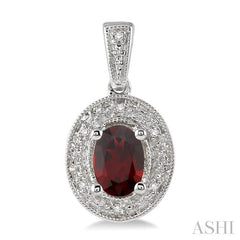 7x5 MM Oval Cut Garnet and 1/20 Ctw Round Cut Diamond Earrings in Sterling Silver