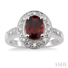 8x6 MM Oval Cut Garnet and 1/20 Ctw Round Cut Diamond Ring in Sterling Silver
