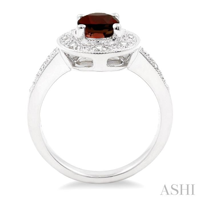 8x6 MM Oval Cut Garnet and 1/20 Ctw Round Cut Diamond Ring in Sterling Silver