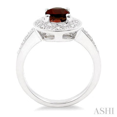 8x6 MM Oval Cut Garnet and 1/20 Ctw Round Cut Diamond Ring in Sterling Silver