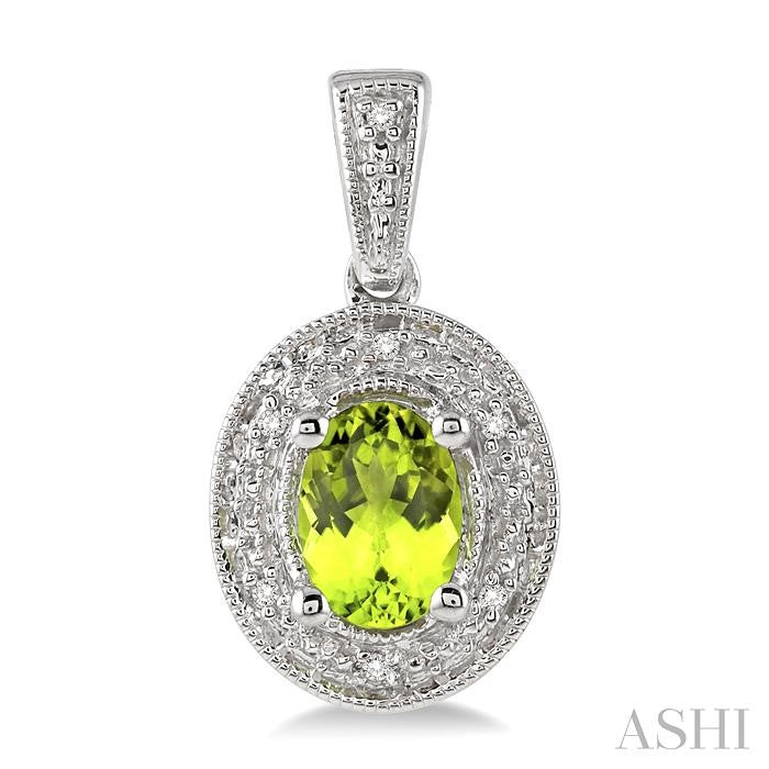 7x5 MM Oval Cut Peridot and 1/20 Ctw Round Cut Diamond Earrings in Sterling Silver