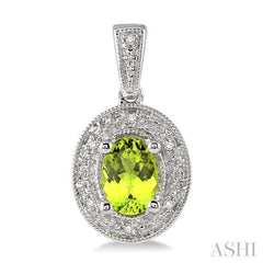 7x5 MM Oval Cut Peridot and 1/20 Ctw Round Cut Diamond Earrings in Sterling Silver