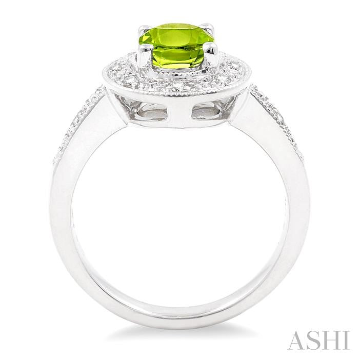 8x6 MM Oval Cut Peridot and 1/20 Ctw Round Cut Diamond Ring in Sterling Silver
