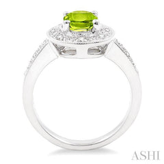 8x6 MM Oval Cut Peridot and 1/20 Ctw Round Cut Diamond Ring in Sterling Silver