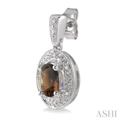 7x5 MM Oval Cut Smoky Quartz and 1/20 Ctw Round Cut Diamond Earrings in Sterling Silver