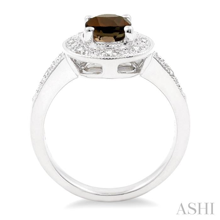 8x6 MM Oval Cut Smoky Quartz and 1/20 Ctw Round Cut Diamond Ring in Sterling Silver