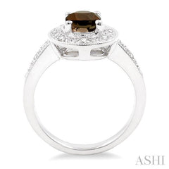 8x6 MM Oval Cut Smoky Quartz and 1/20 Ctw Round Cut Diamond Ring in Sterling Silver