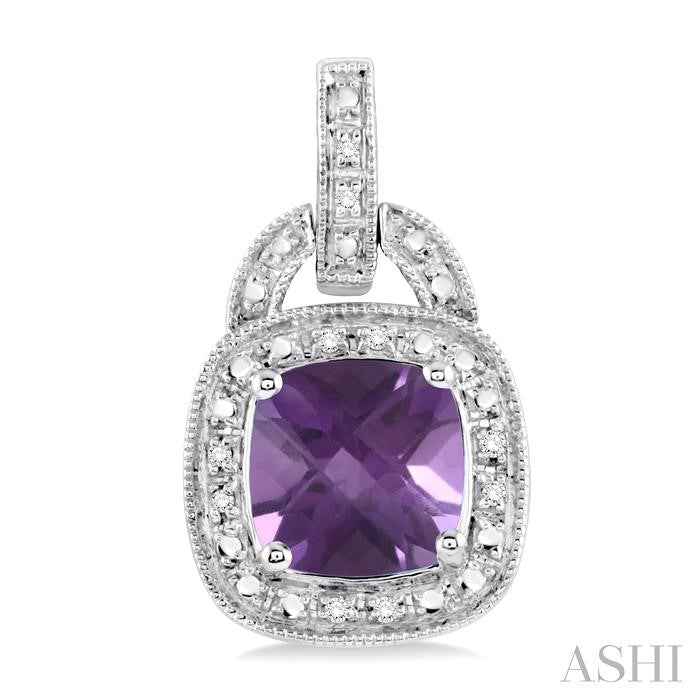 8x8 MM Cushion Shape Amethyst and 1/10 Ctw Round Cut Diamond Earrings in Sterling Silver