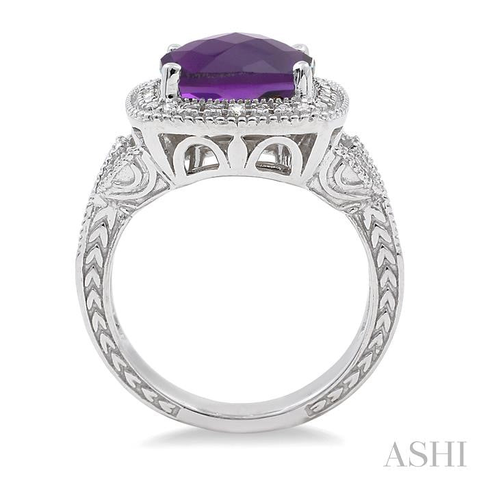 10x10 MM Cushion Shape Amethyst and 1/20 Ctw Round Cut Diamond Ring in Sterling Silver