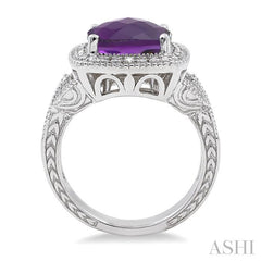 10x10 MM Cushion Shape Amethyst and 1/20 Ctw Round Cut Diamond Ring in Sterling Silver