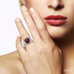 10x10 MM Cushion Shape Garnet and 1/20 Ctw Round Cut Diamond Ring in Sterling Silver