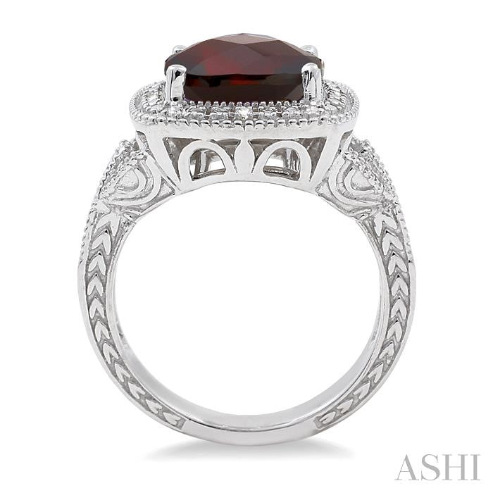 10x10 MM Cushion Shape Garnet and 1/20 Ctw Round Cut Diamond Ring in Sterling Silver