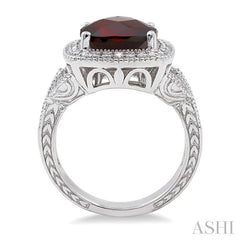 10x10 MM Cushion Shape Garnet and 1/20 Ctw Round Cut Diamond Ring in Sterling Silver