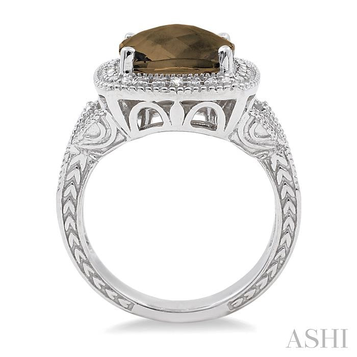 10x10 MM Cushion Shape Smoky Quartz and 1/20 Ctw Round Cut Diamond Ring in Sterling Silver